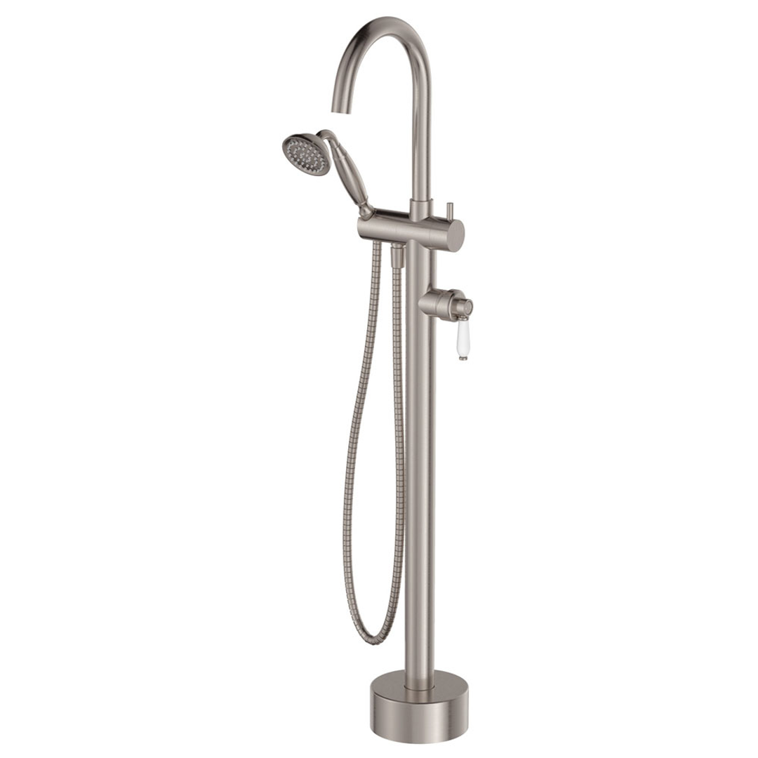 Fienza Eleanor Floor Mixer & Shower - Brushed Nickel/Ceramic