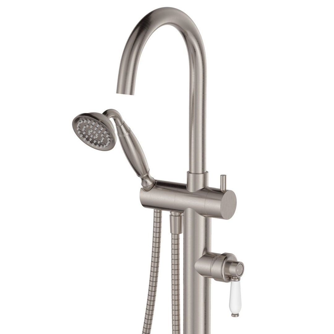 Fienza Eleanor Floor Mixer & Shower - Brushed Nickel/Ceramic