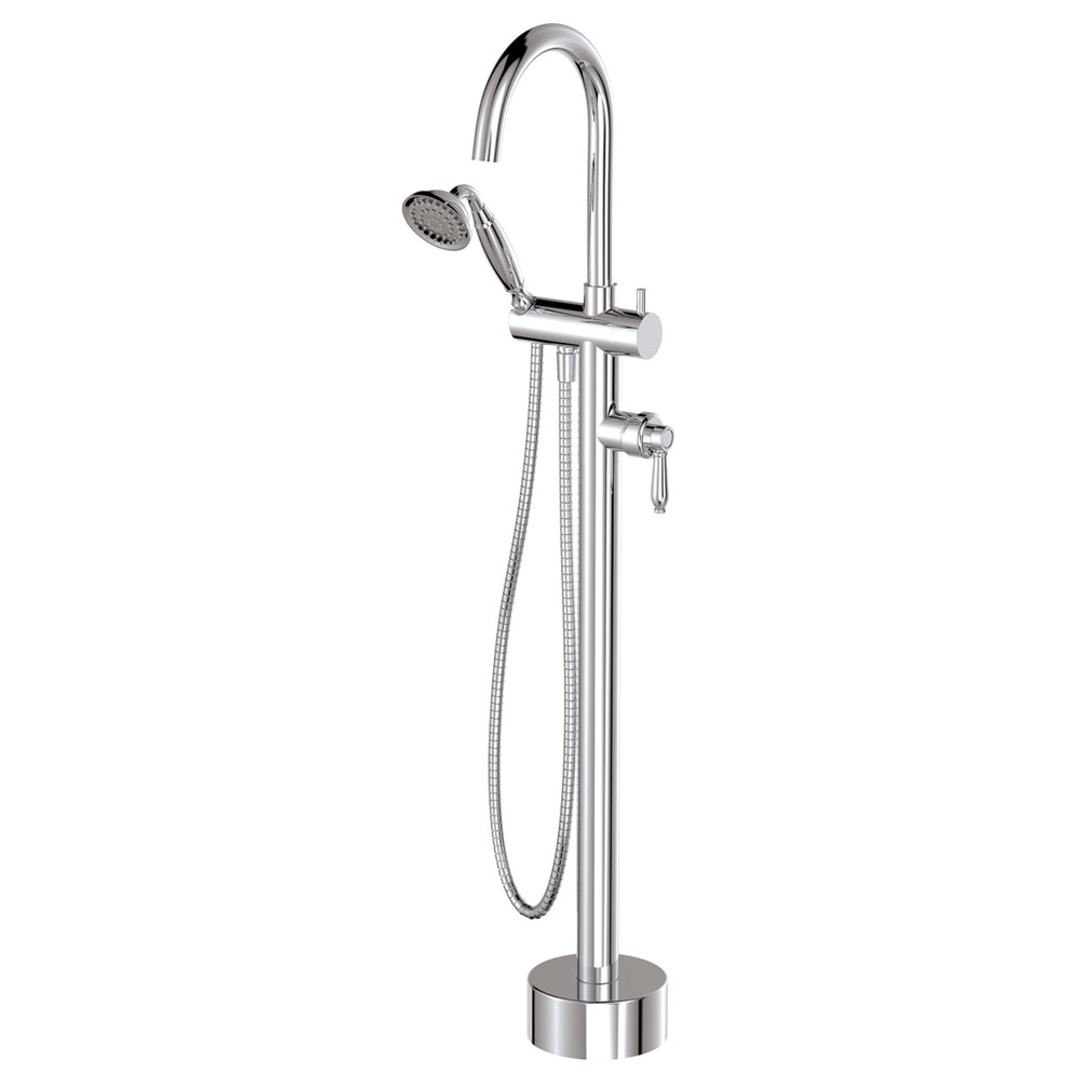 Fienza Eleanor Floor Mixer & Shower - Chrome White Ceramic Handle