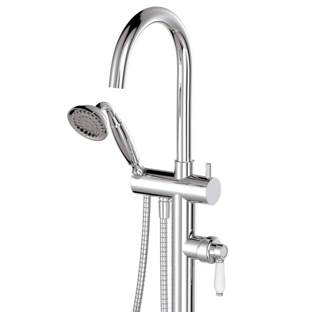 Eleanor Floor Fienza Mixer & Shower - Chrome White Ceramic Handle
