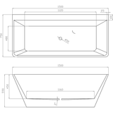 BNK Naga Virgana Freestanding Bath Gloss White - 1500 X 750 X 590mm