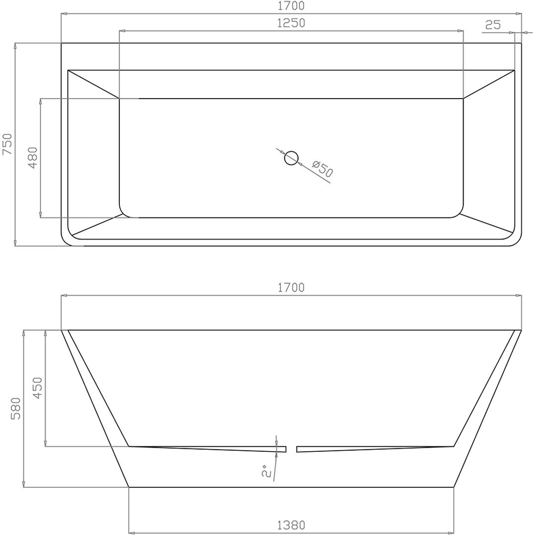 BNK Naga Virgana Freestanding Bath Gloss White - 1700 X 750 X 580mm