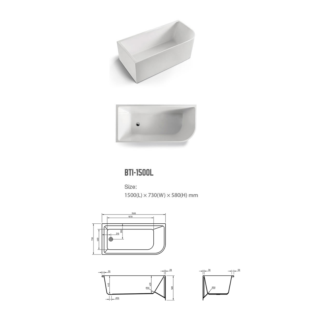 BNK Naga Left Hand Corner Bath Matt White - 1500 X 730 X 560mm