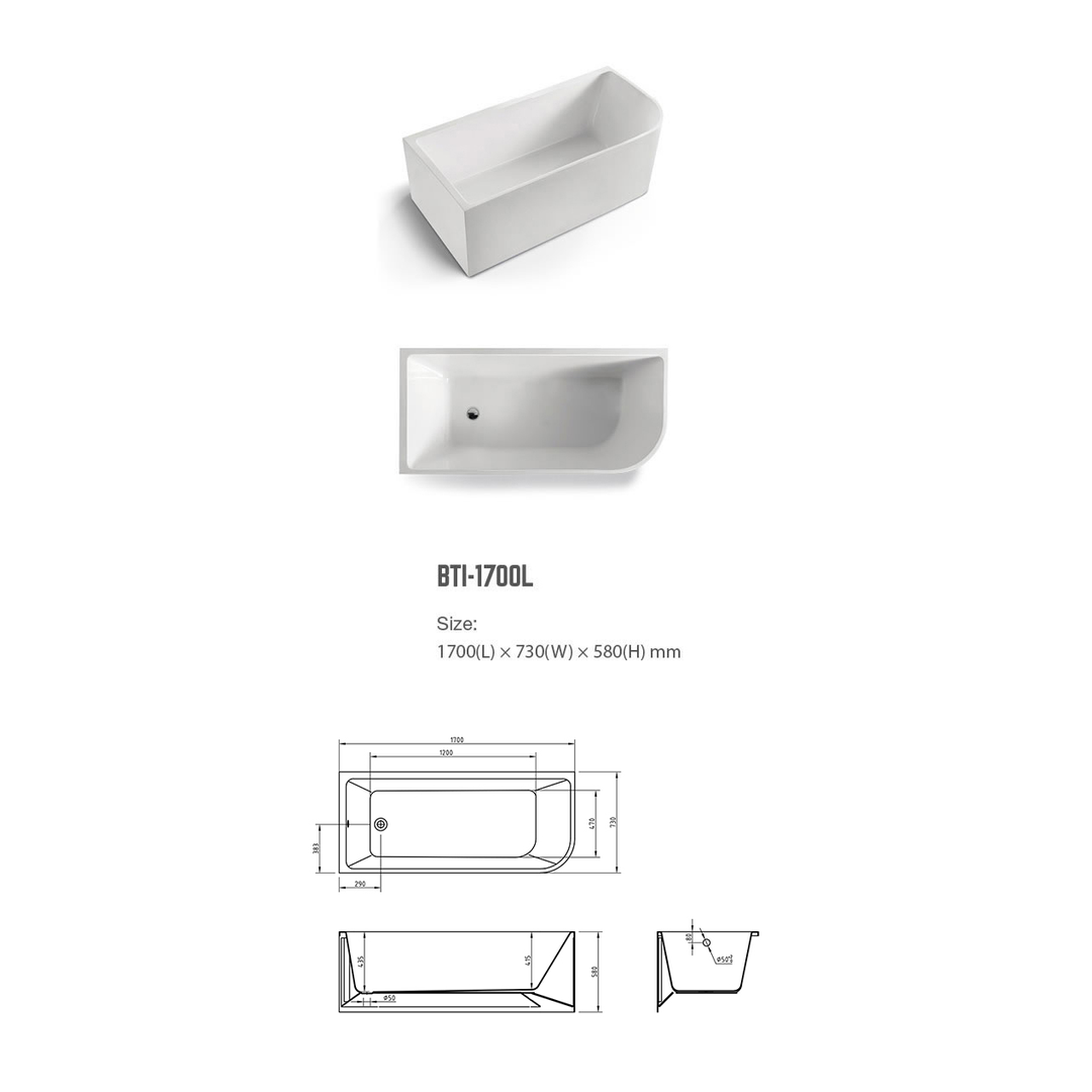 BNK Naga Left Hand Corner Bath Matt White - 1700 X 730 X 560mm