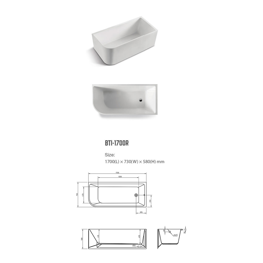 BNK Naga Right Hand Corner Bath Matt White - 1700 X 730 X 560mm