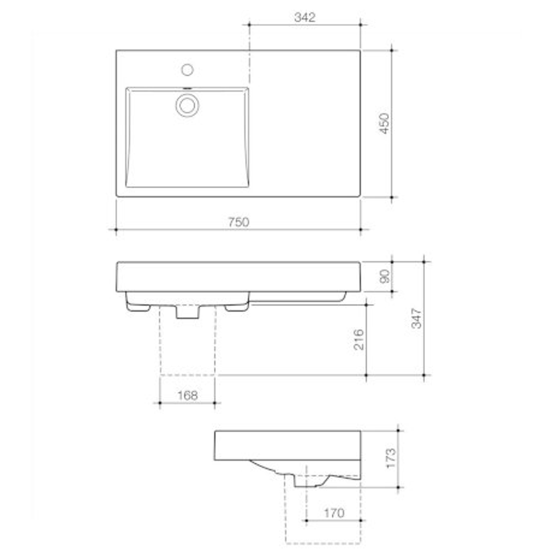 Liano Nexus 750 Wall Caroma Basin  Rh 1Th
