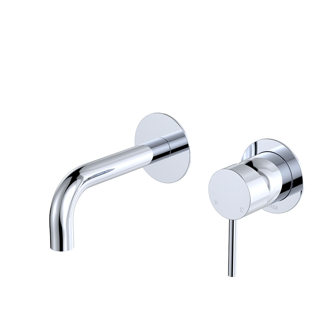 Fienza Kaya Basin/Bath Wall Mixer Set Round Plates 130Mm Outlet - Chrome Lf Sus304
