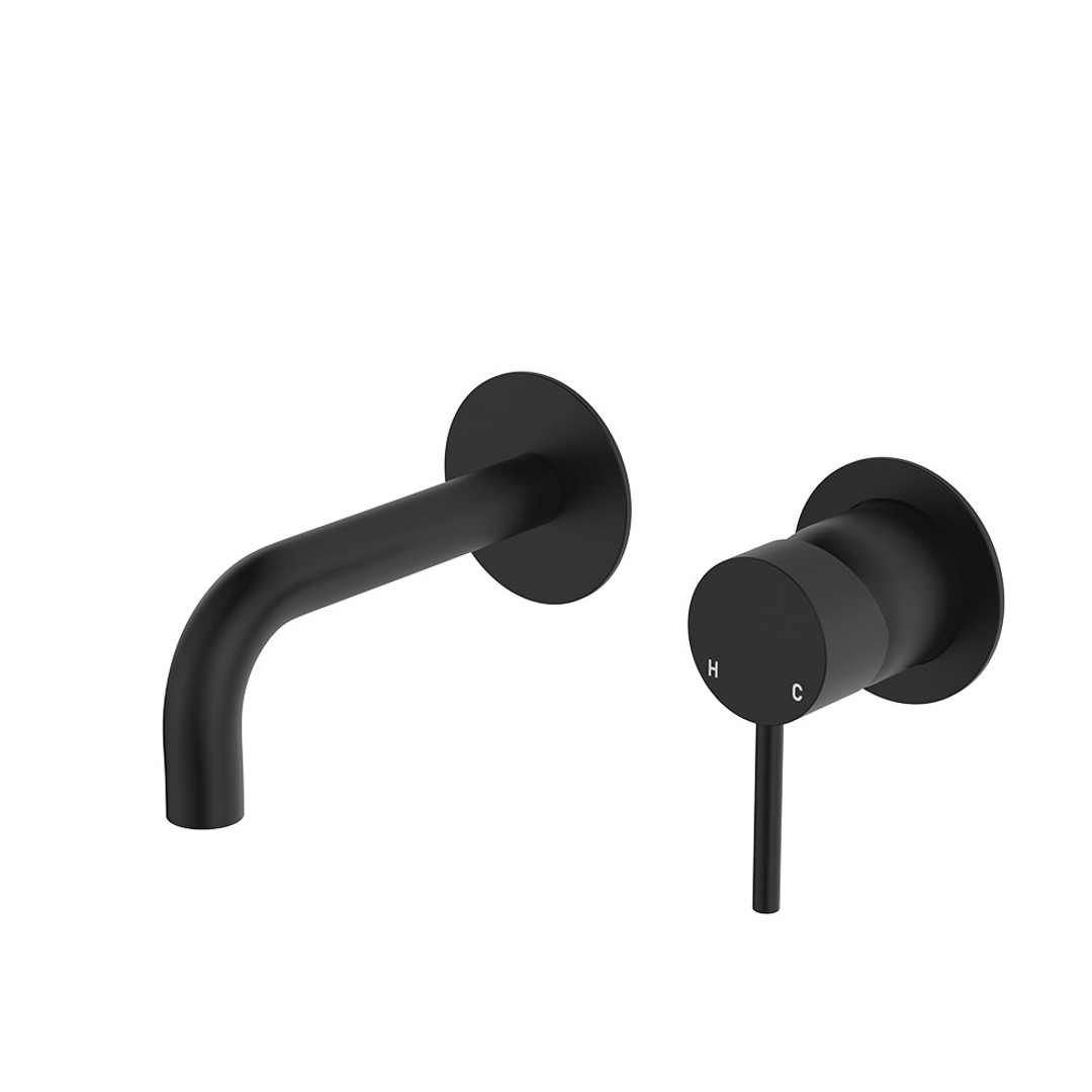 Fienza Kaya Basin/Bath Wall Mixer Set Round Plates 130Mm Outlet - Matte Black Lf Sus304