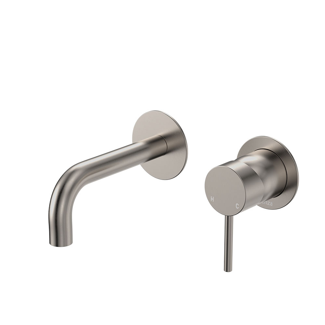 Fienza Kaya Basin/Bath Wall Mixer Set Round Plates 130Mm Outlet - Brushed Nickel Lf Sus304