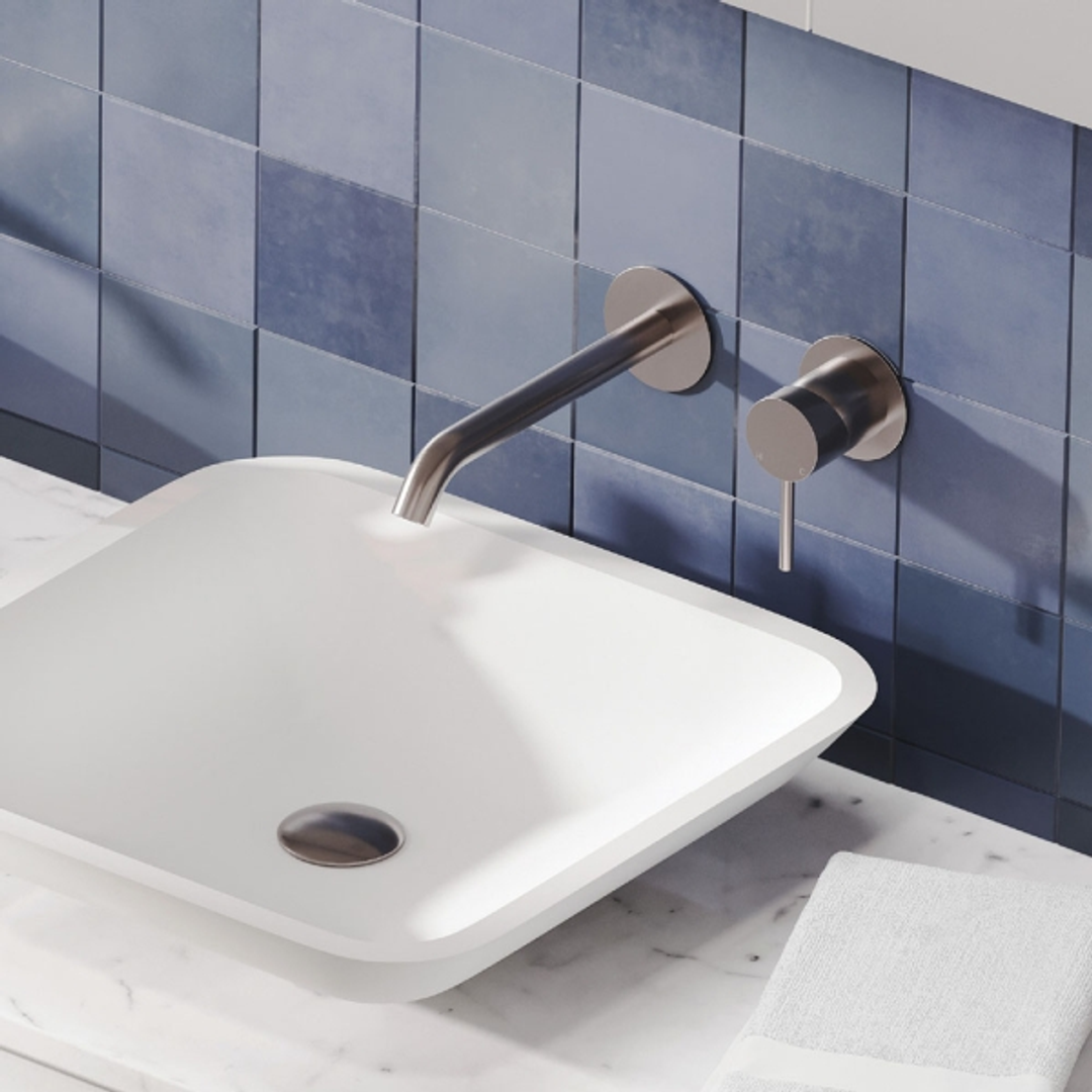 Kaya Basin/Bath Wall Fienza Mixer Set Round Plates 160mm Outlet - Brushed Nickel/Brushed Nickel