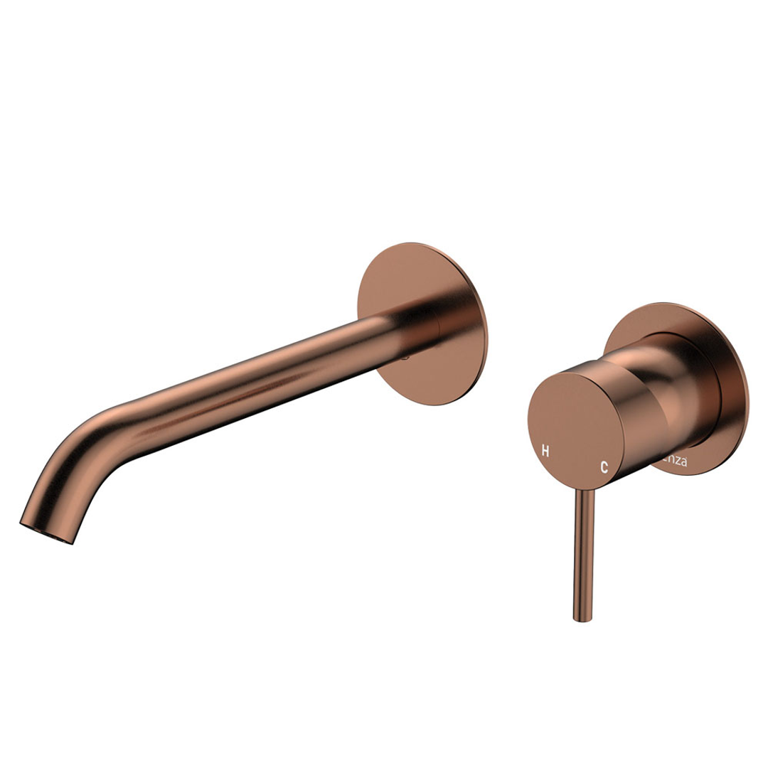 Fienza Kaya Basin/Bath Wall Mixer Set Round Plates 200Mm Outlet - Brushed Copper Lf Sus304