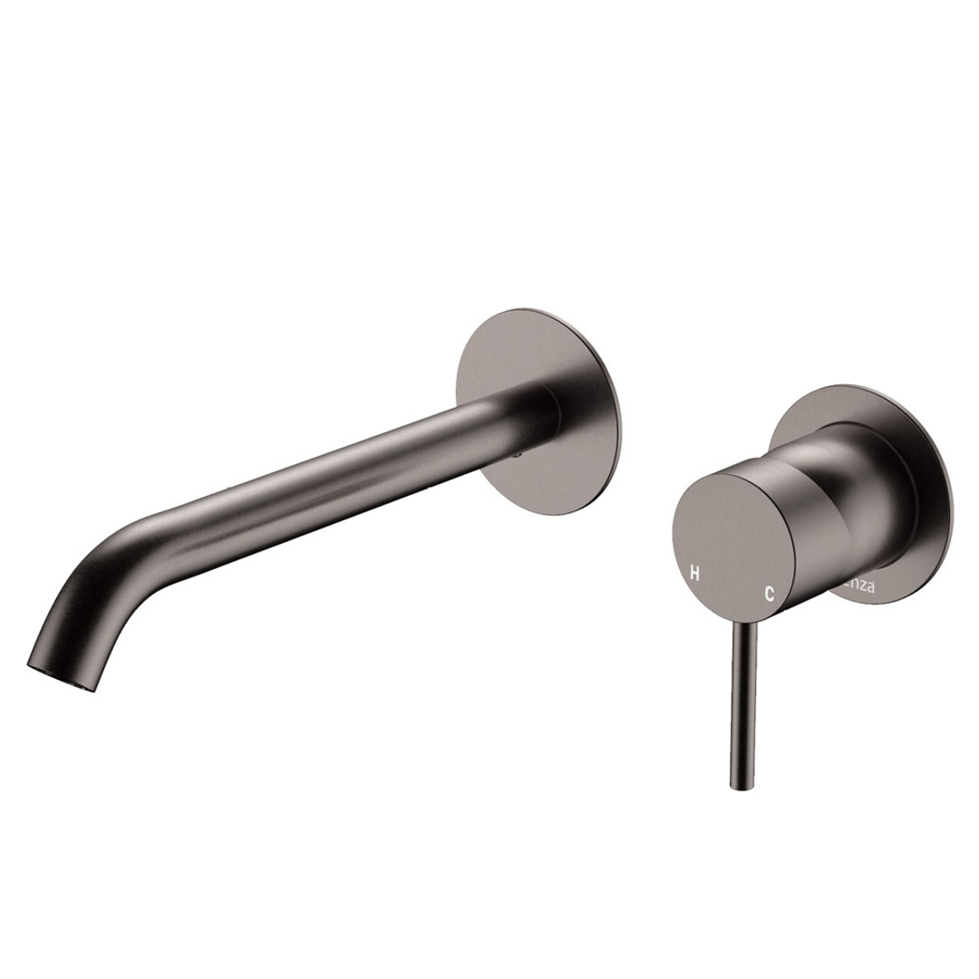 Fienza Kaya Basin/Bath Wall Mixer Set Round Plates 200mm Outlet - Gunmetal