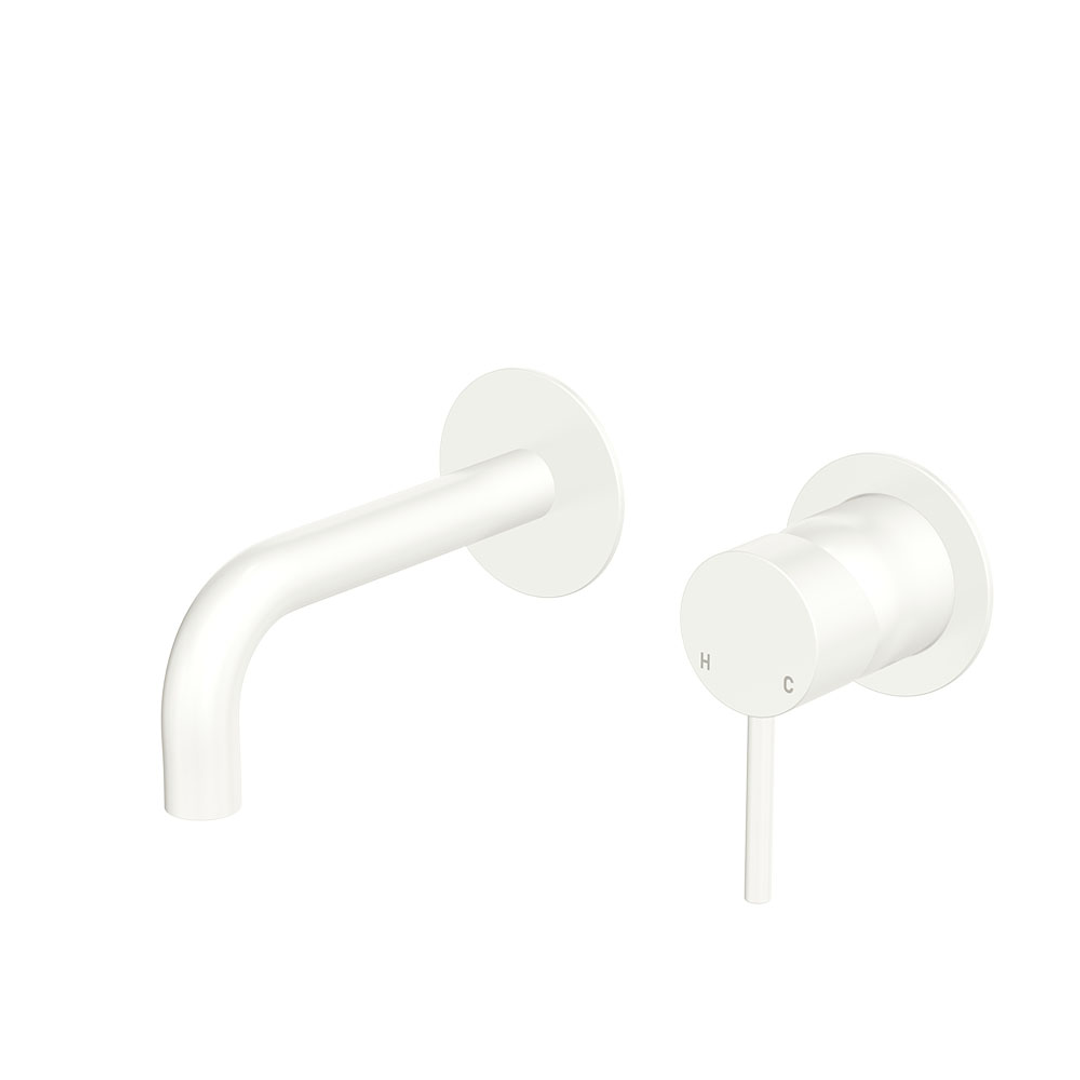 Fienza Kaya Basin/Bath Wall Mixer Set Round Plates 130Mm Outlet - Matte White Lf Sus304