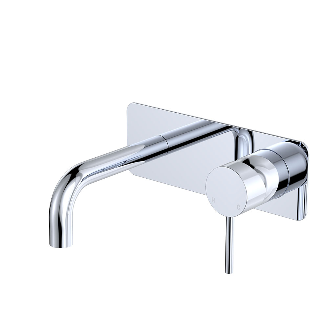 Fienza Kaya Basin/Bath Wall Mixer Set Rectangular Plate 130Mm Outlet - Chrome Lf Sus304