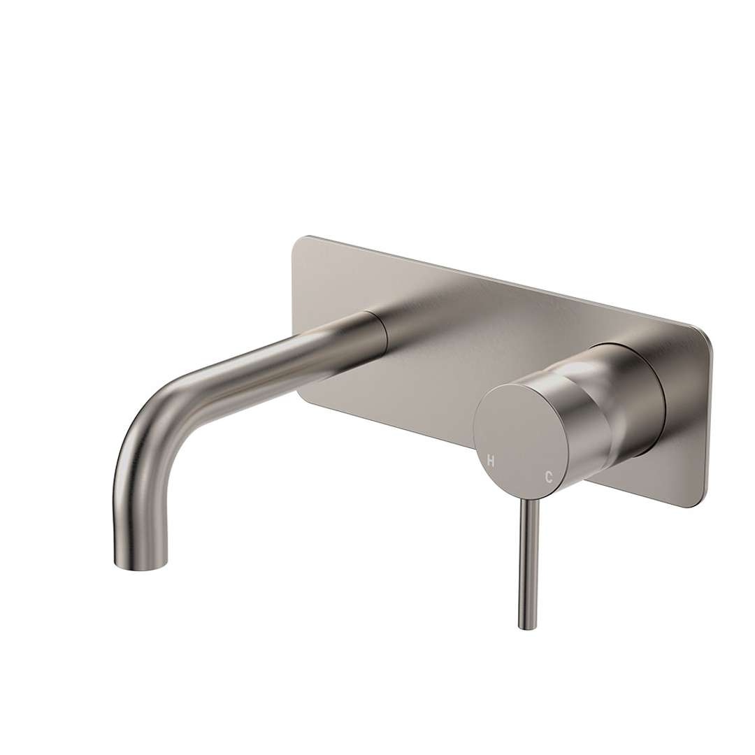Fienza Kaya Basin/Bath Wall Mixer Set Rect Plate 130Mm Outlet - Brushed Nickel Lf Sus304