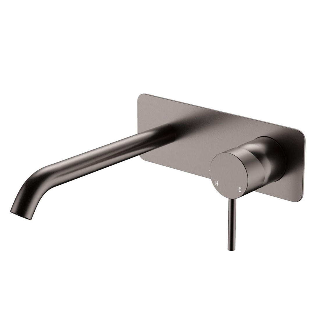 Fienza Kaya Basin/Bath Wall Mixer Set Rectangular Plates 200mm Outlet - Gunmetal