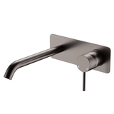 Fienza Kaya Basin/Bath Wall Mixer Set Rectangular Plates 200mm Outlet - Gunmetal