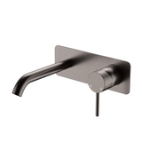 Fienza Kaya Basin/Bath Wall Mixer Set Rectangular Plates 160mm Outlet - Gunmetal