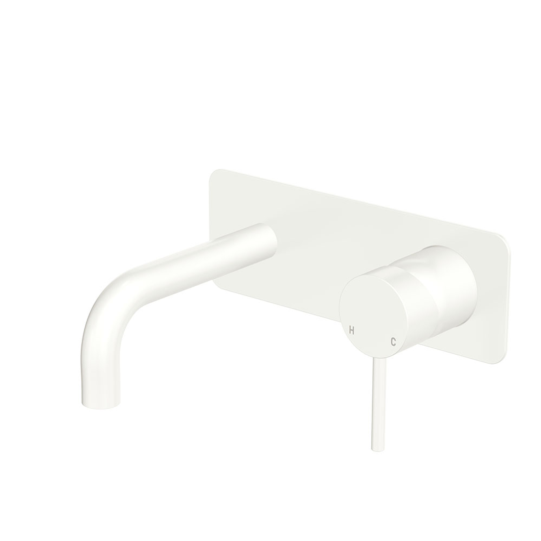 Fienza Kaya Basin/Bath Wall Mixer Set Rectangular Plate 130Mm Outlet - Matte White Lf Sus304