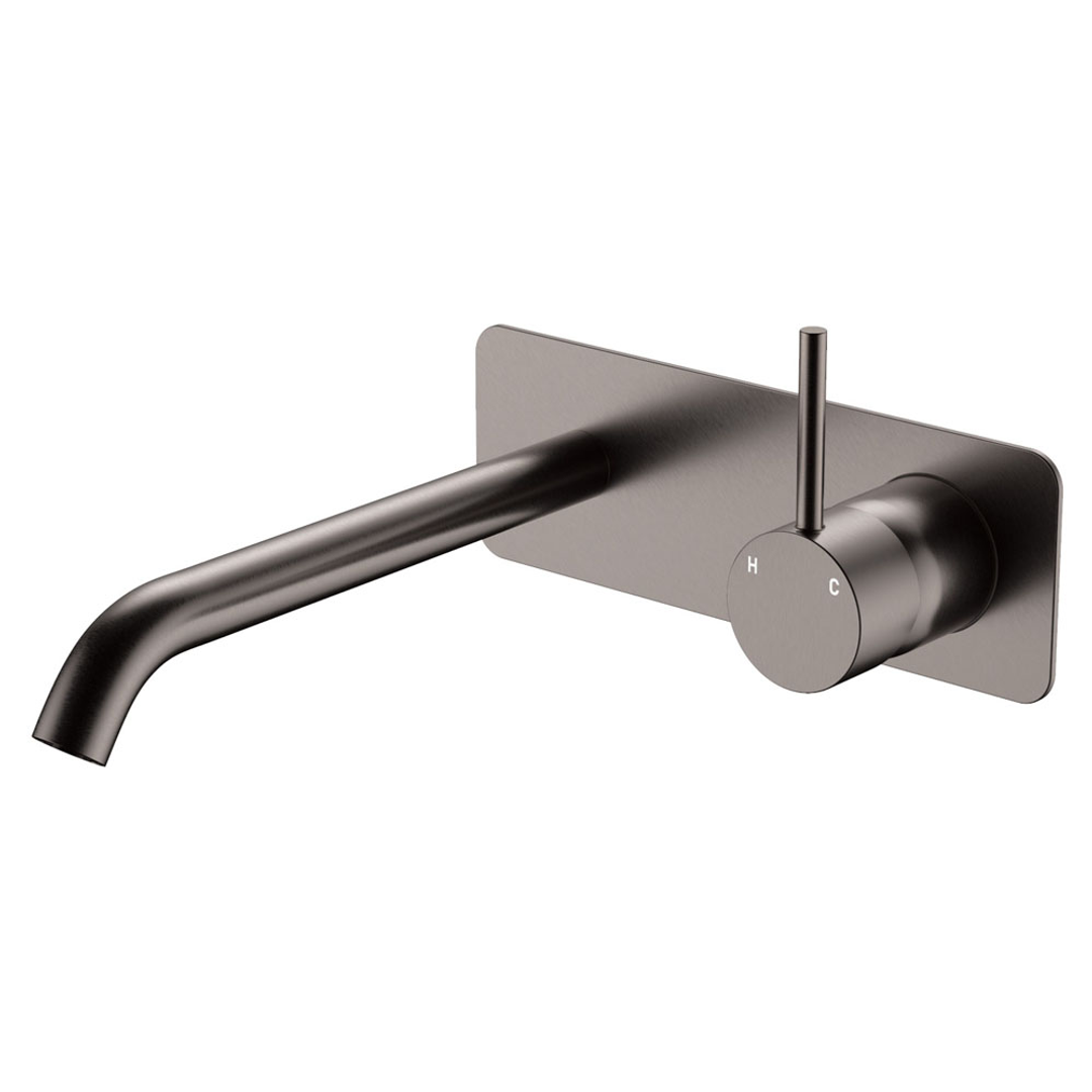 Fienza Kaya Up Basin/Bath Wall Mixer Set 200mm Outlet Set Rectangular Plate - Gun Metal