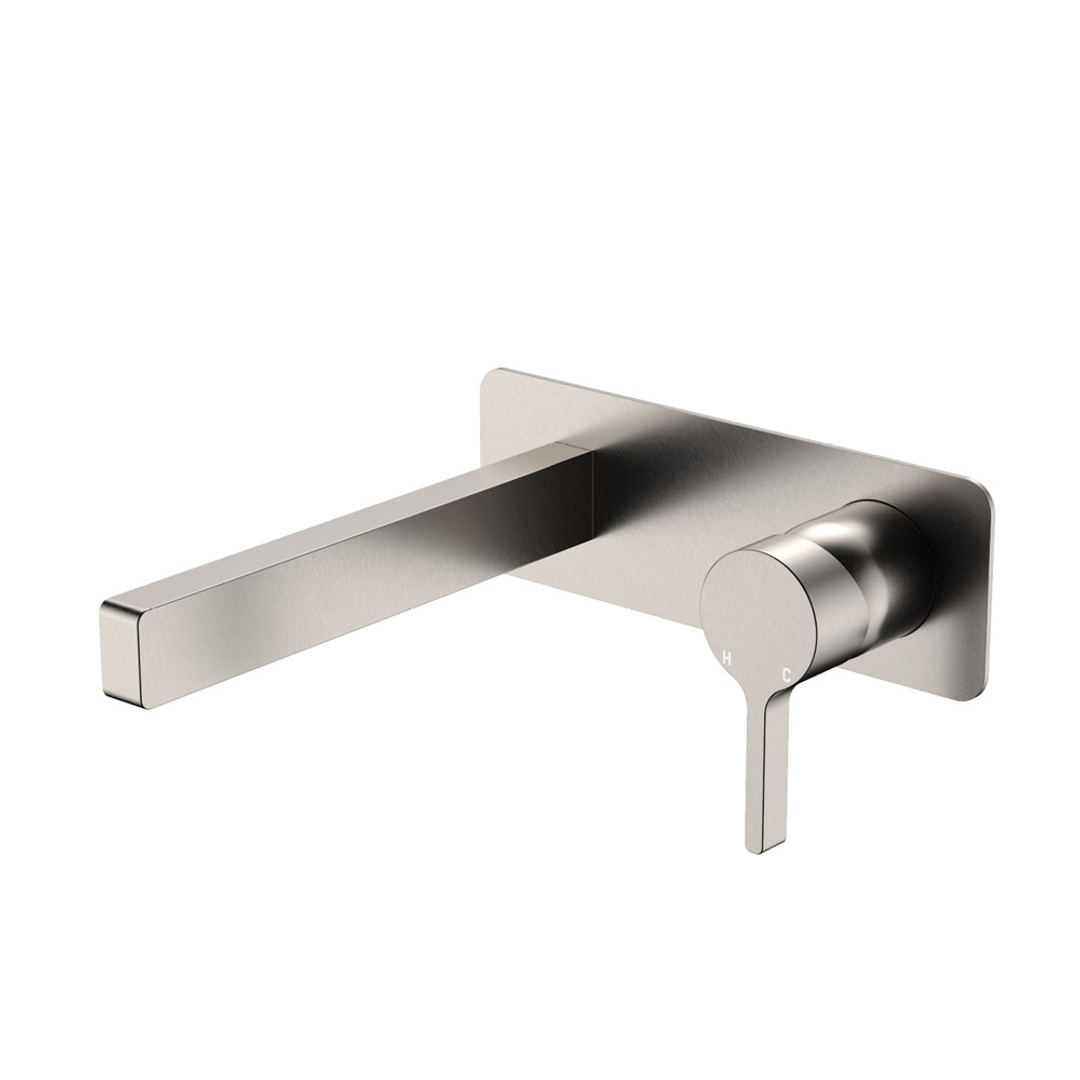 Fienza Sansa Basin Wall Mixer Set Brushed Nicked Soft Square Plate - Brushed Nickel