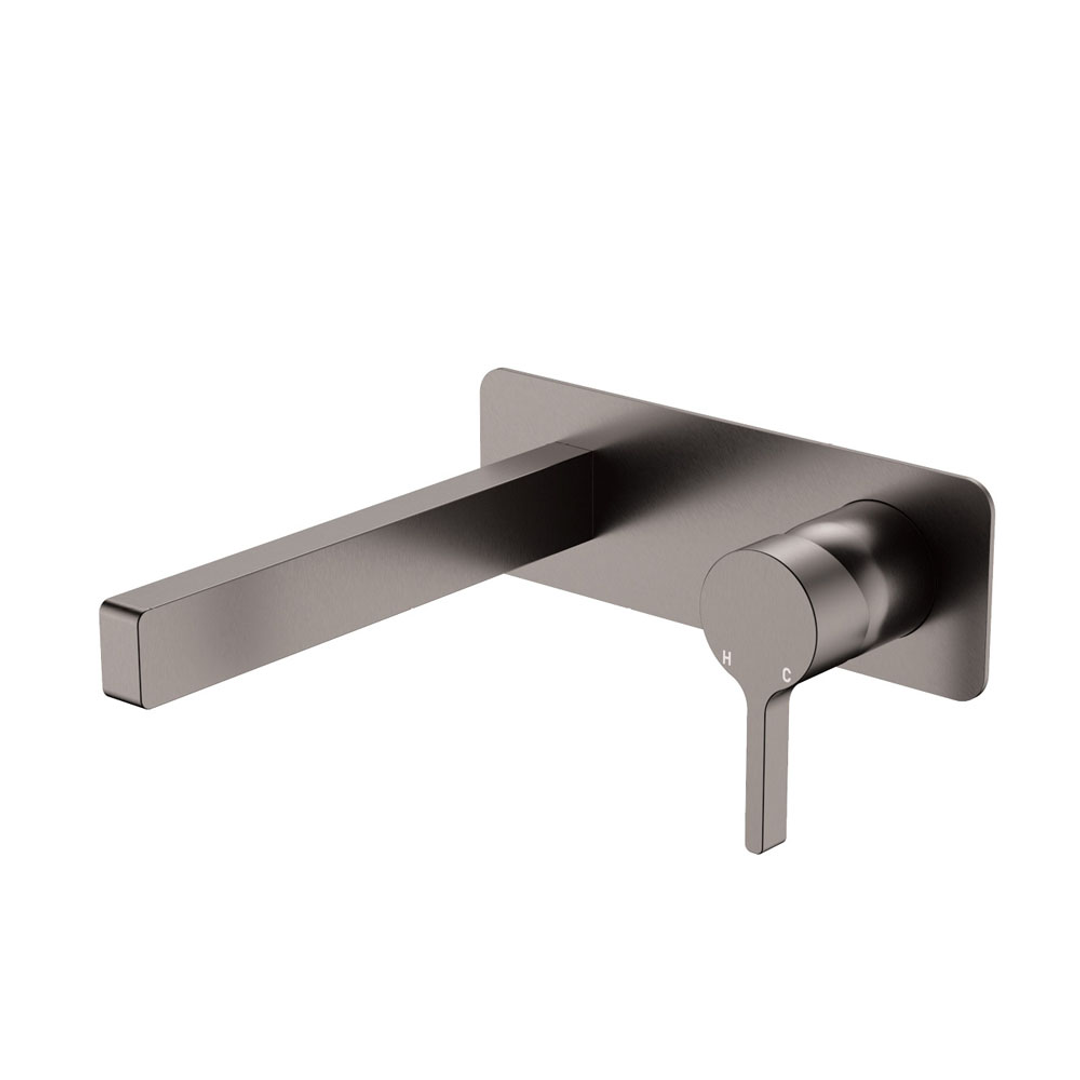 Fienza Sansa Basin Wall Mixer Set Gun Metal Soft Square Plate