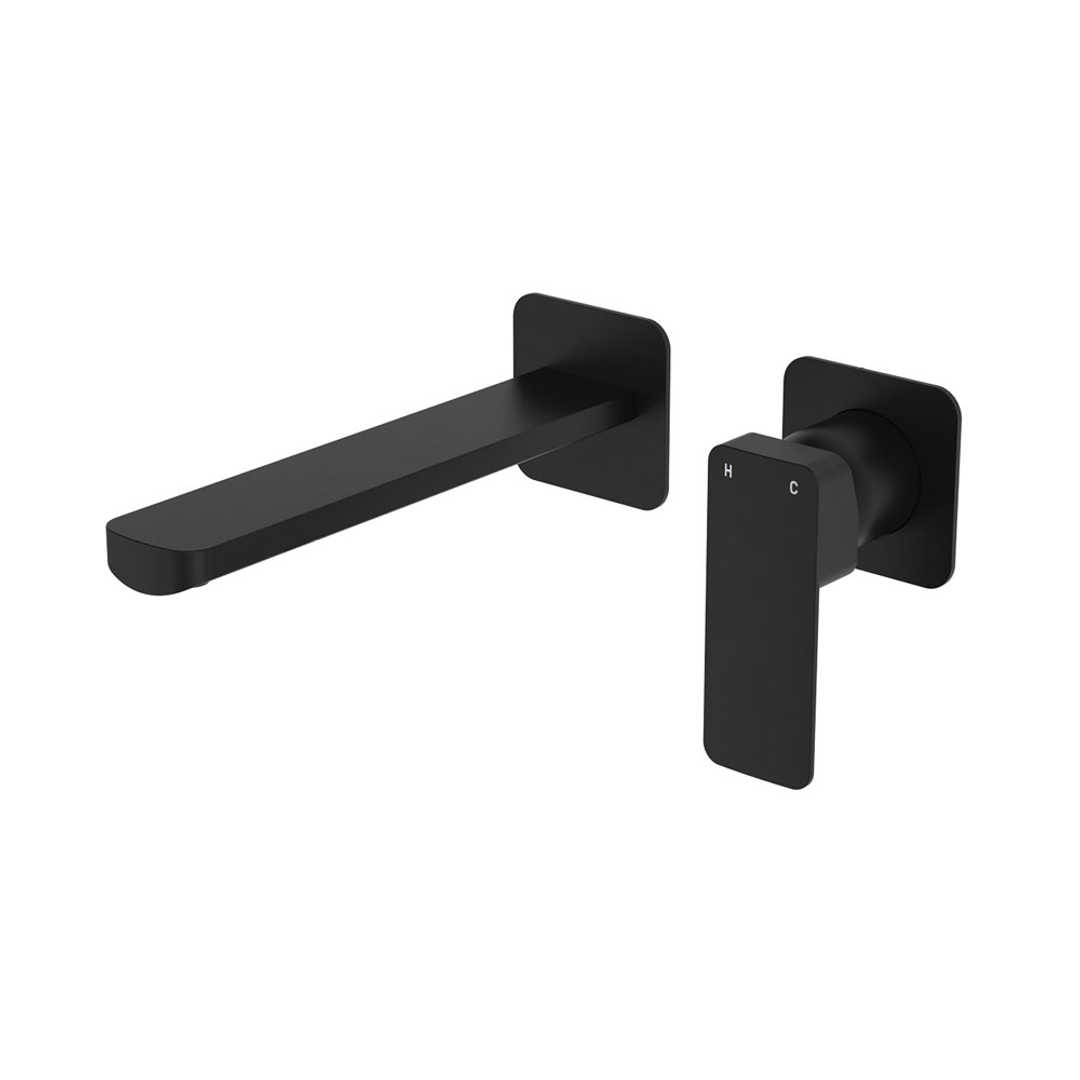 Fienza Tono Basin/Bath Wall Mixer 200Mm Outlet Set Small Square Plates - Matte Black