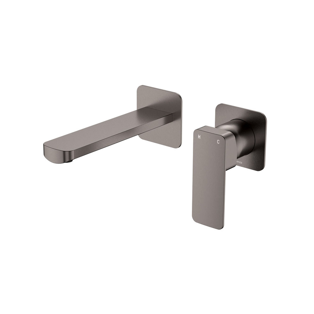 Fienza Tono Basin/Bath Wall Mixer 160Mm Outlet Set Small Square Plates - Gun Metal