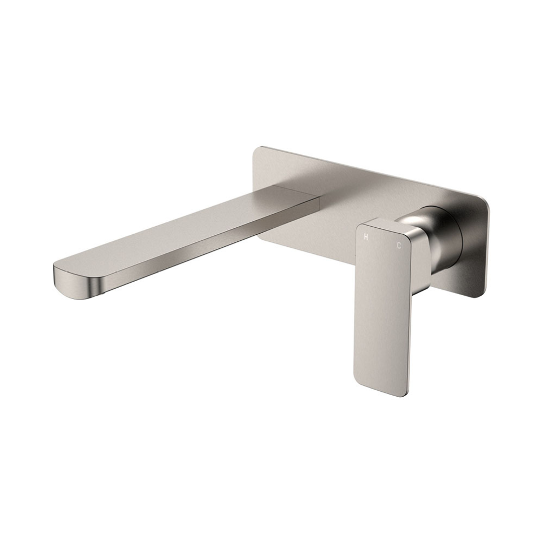 Fienza Tono Basin/Bath Wall Mixer 200Mm Outlet Set Large Square Plates - Brushed Nickel
