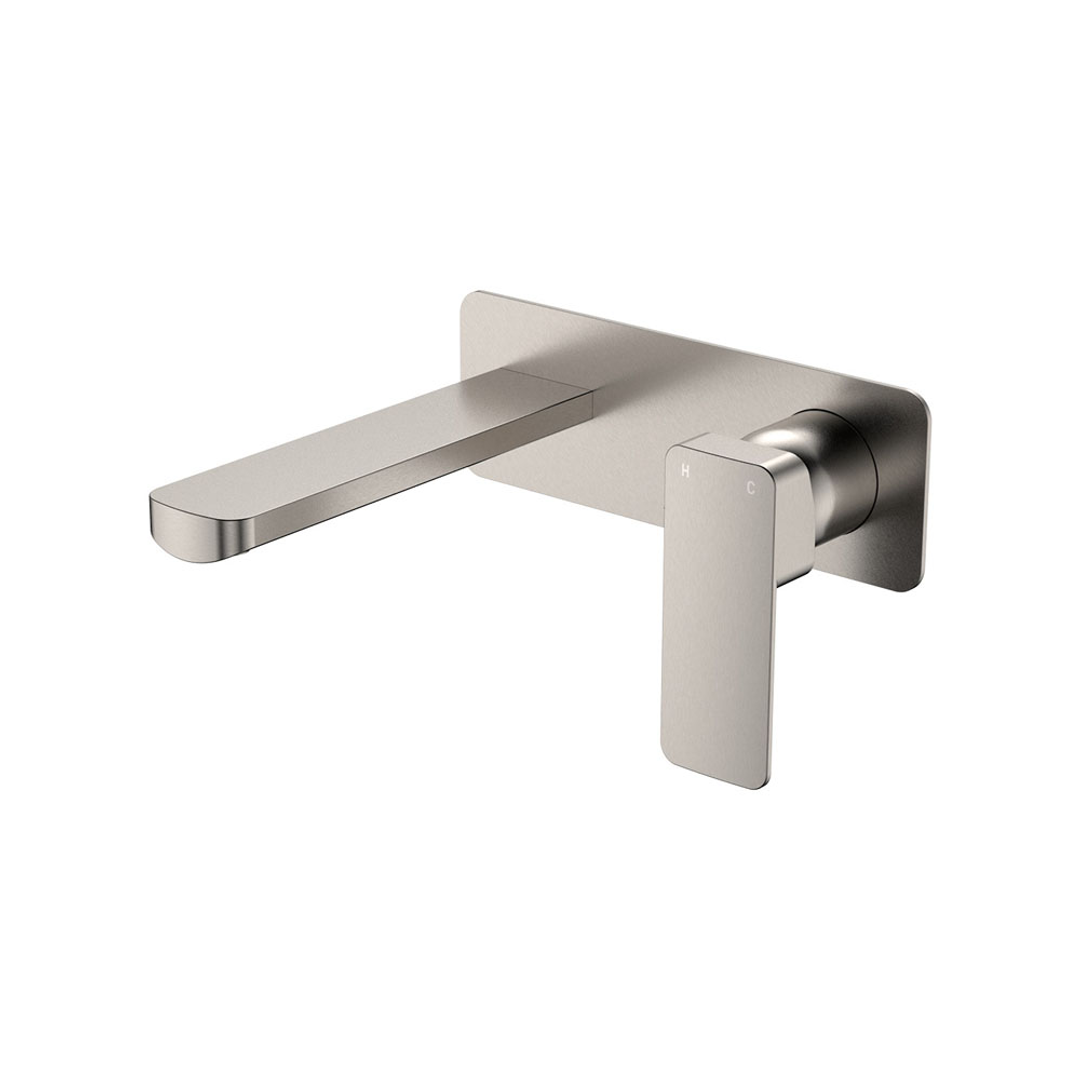 Fienza Tono Basin/Bath Wall Mixer 160Mm Outlet Set Large Square Plates - Brushed Nickel