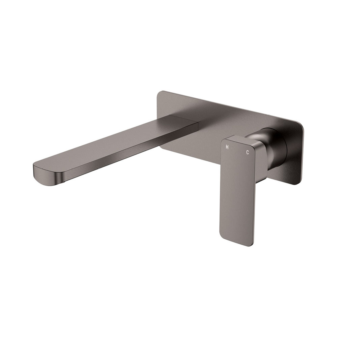 Fienza Tono Basin/Bath Wall Mixer 200Mm Outlet Set Large Square Plates - Gun Metal