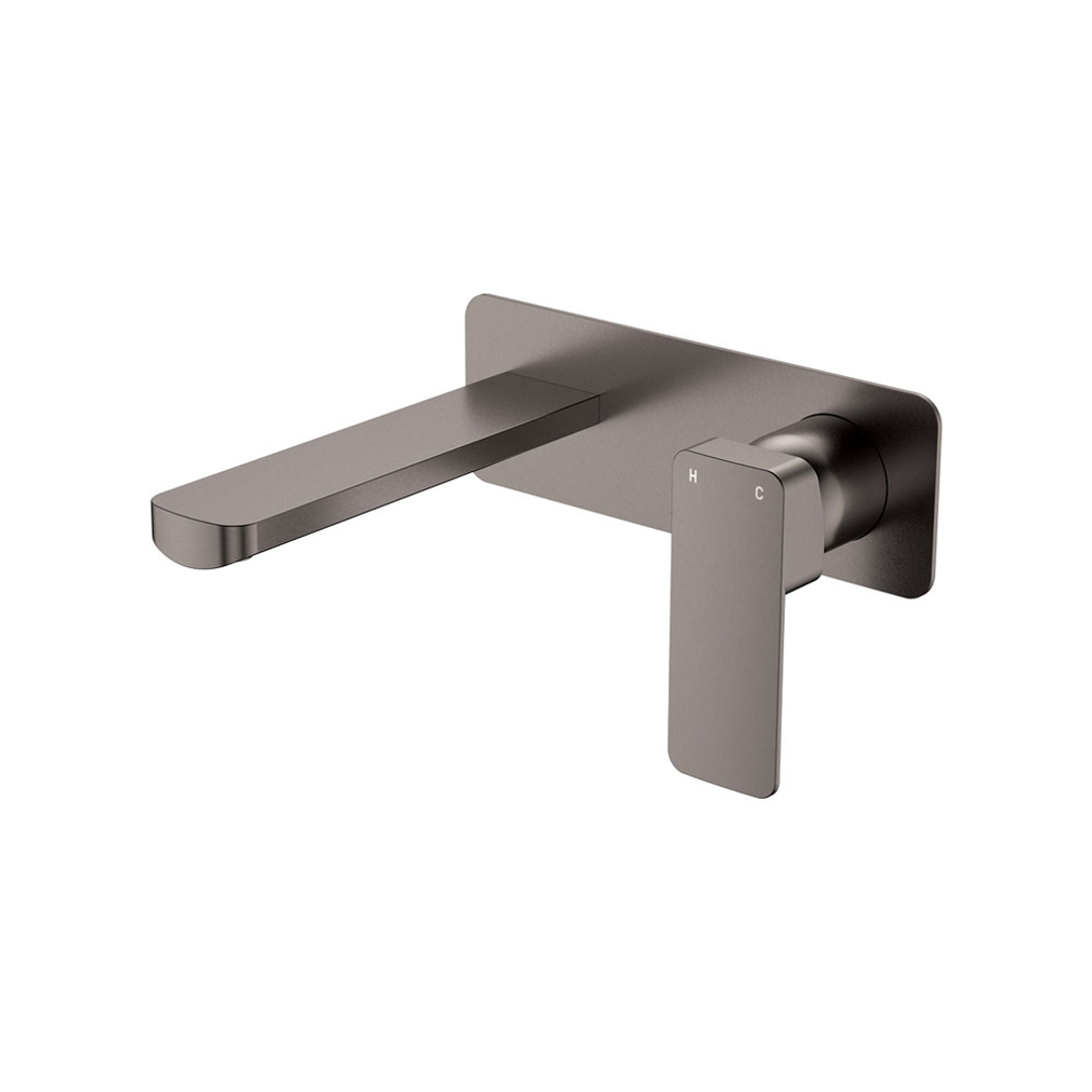 Fienza Tono Basin/Bath Wall Mixer 160Mm Outlet Set Large Square Plates - Gun Metal