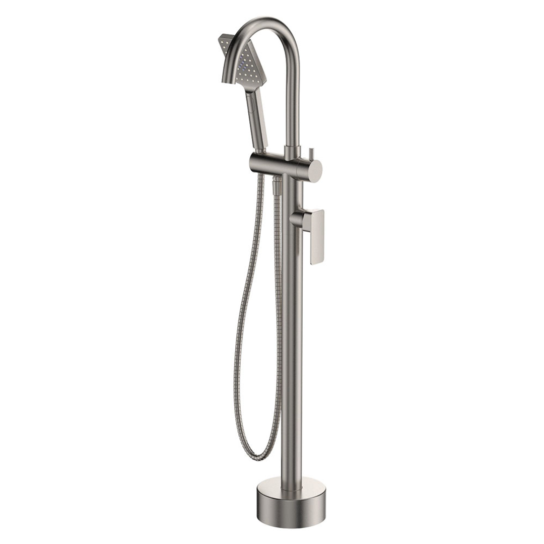 Fienza Tono Floor Mounted Bath Mixer With Hand Shower Brushed Nickel