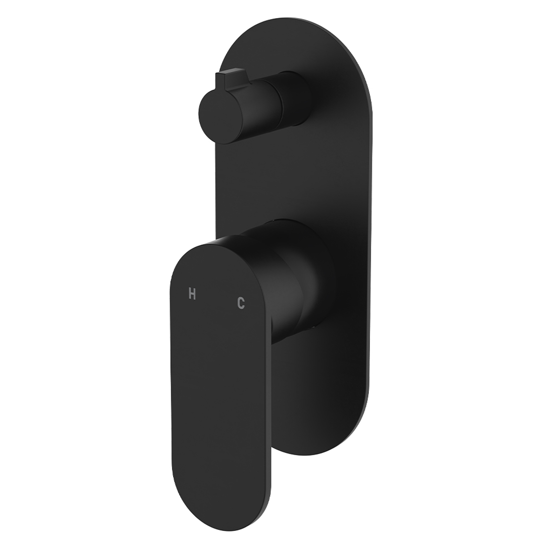 Fienza Empire Slim Wall Diverter Mixer Large Oval Plate Vertical - Matte Black
