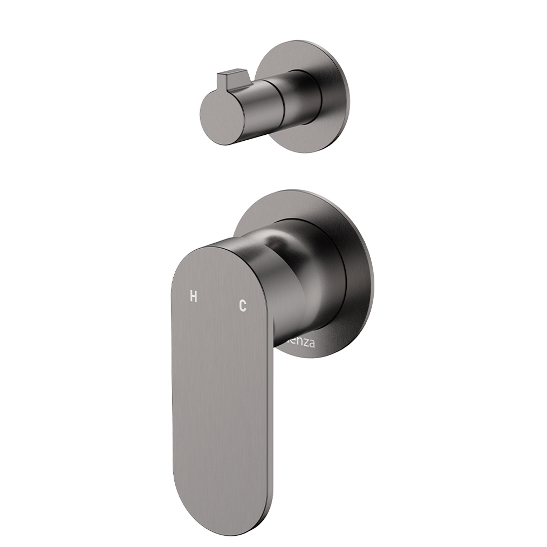 Fienza Empire Slim Wall Diverter Mixer Small Round Plates Verticle - Gunmetal Lf