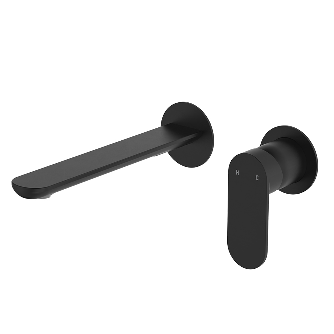 Fienza Empire Slim Basin/Bath Wall Mixer Set Round Plates 200mm - Matte Black Lf
