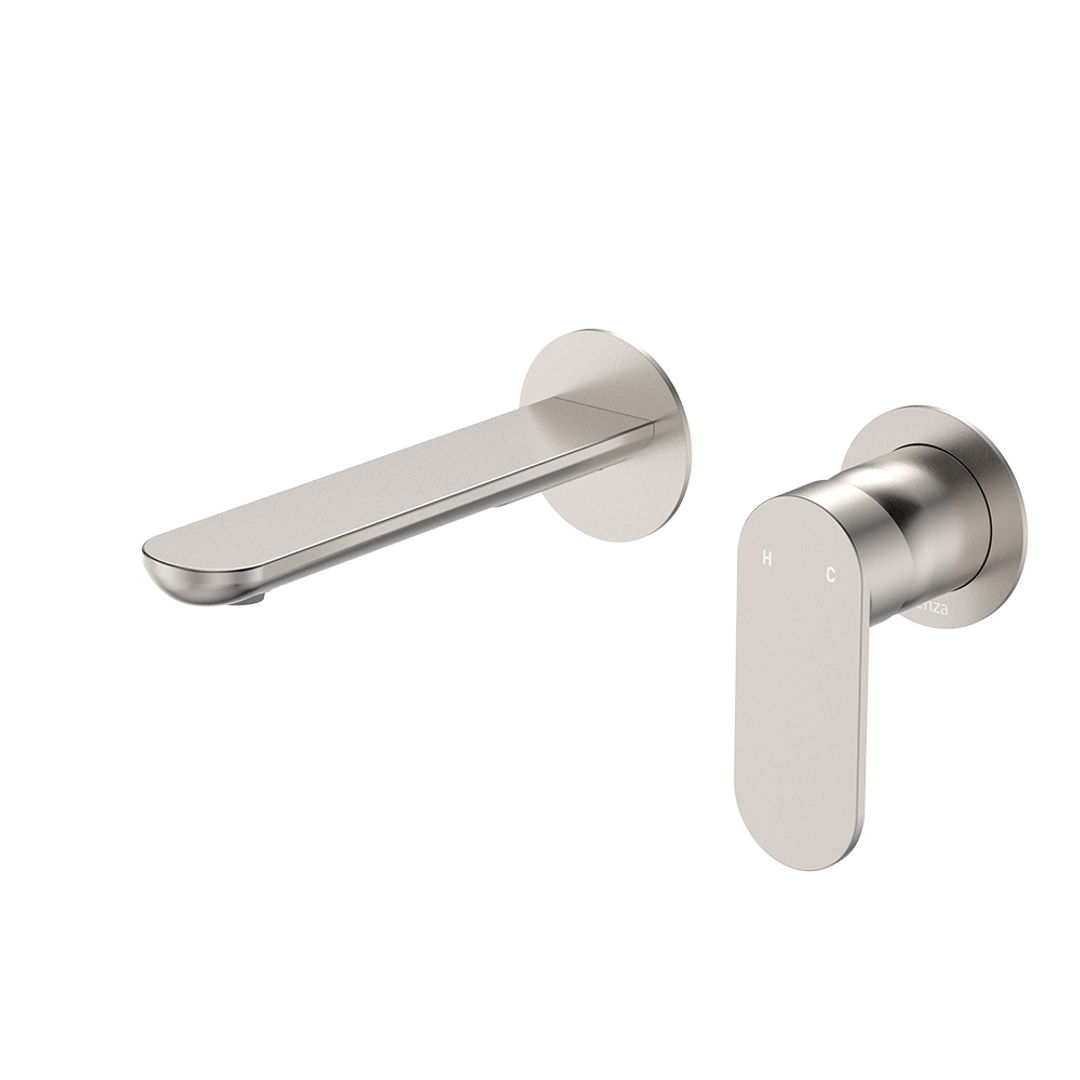 Fienza Empire Slim Basin/Bath Wall Mixer Set Round Plates 160mm - Brushed Nickel Lf
