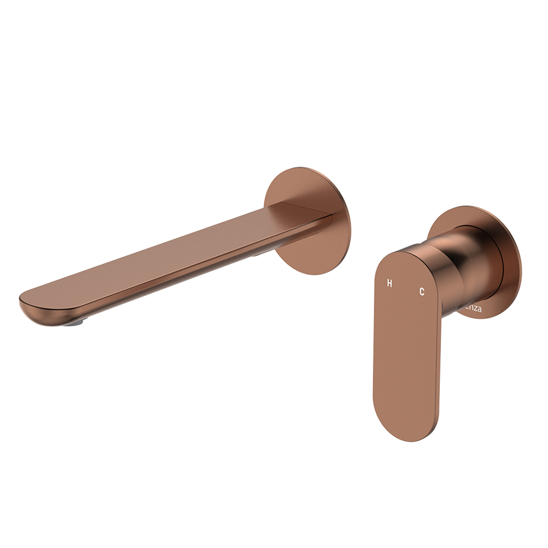 Fienza Empire Slim Basin/Bath Wall Mixer Set Round Plates 200mm - Brushed Copper Lf