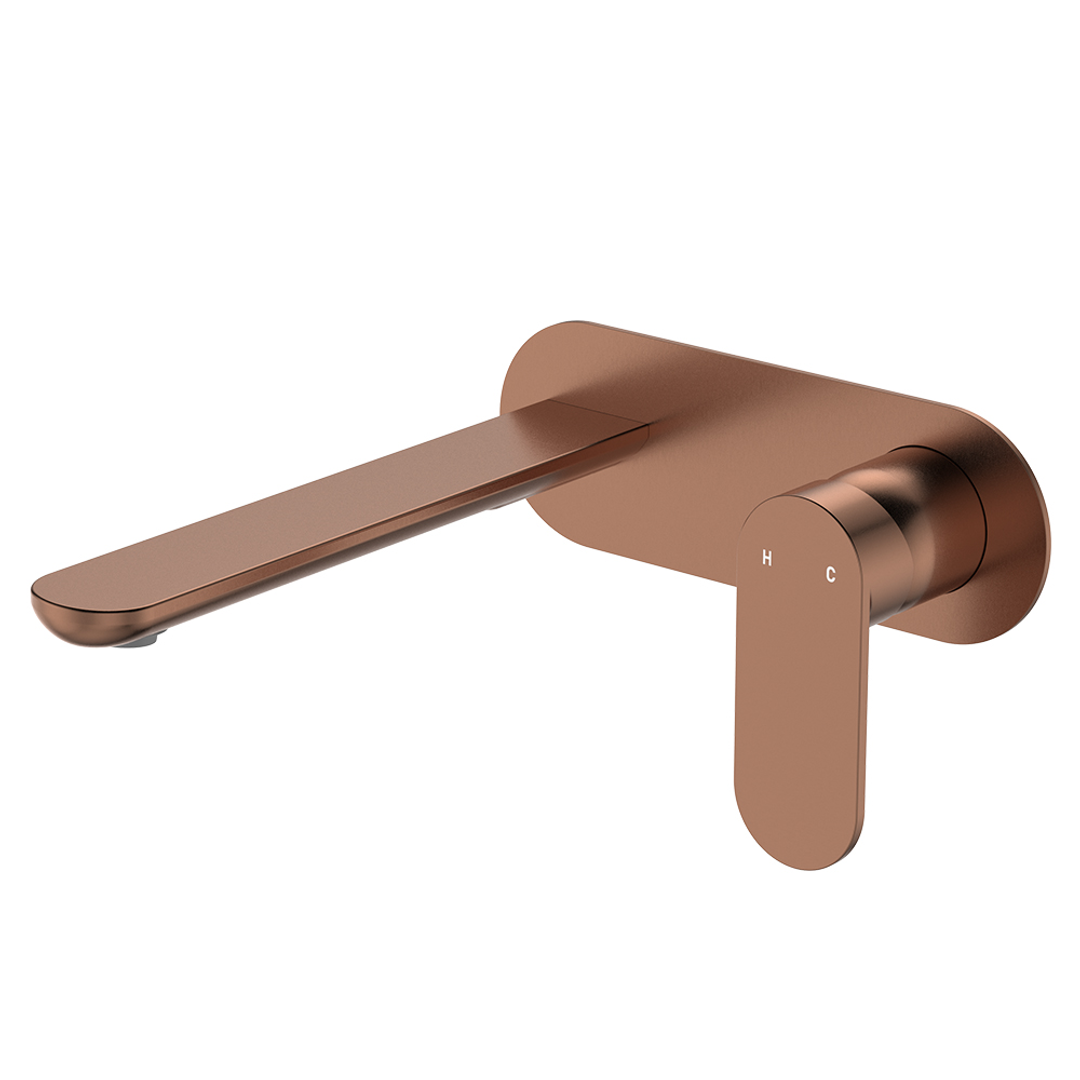 Fienza Empire Slim Basin/Bath Wall Mixer Set Oval Plate 200mm - Brushed Copper Lf