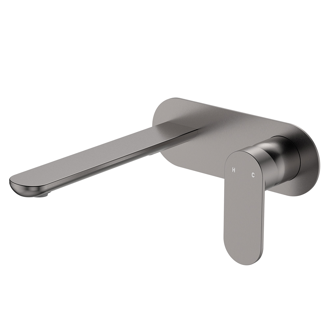 Fienza Empire Slim Basin/Bath Wall Mixer Set Oval Plate 200mm - Gunmetal Lf