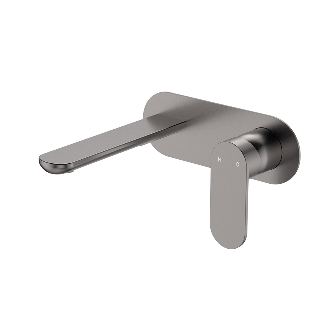 Fienza Empire Slim Basin/Bath Wall Mixer Set Oval Plate 160mm - Gunmetal Lf
