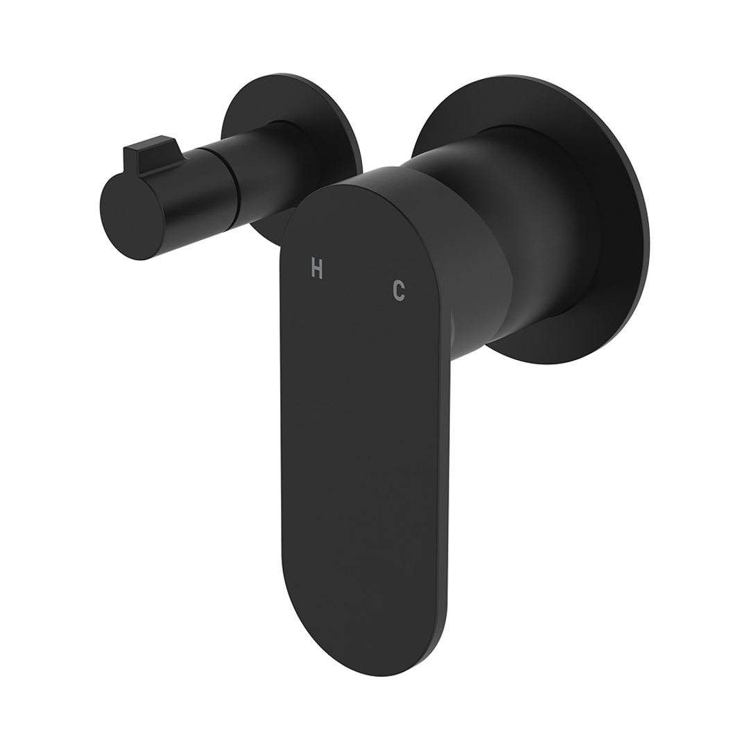 Fienza Empire Slim Wall Diverter Mixer Small Round Plates Horizontal - Matte Black Lf