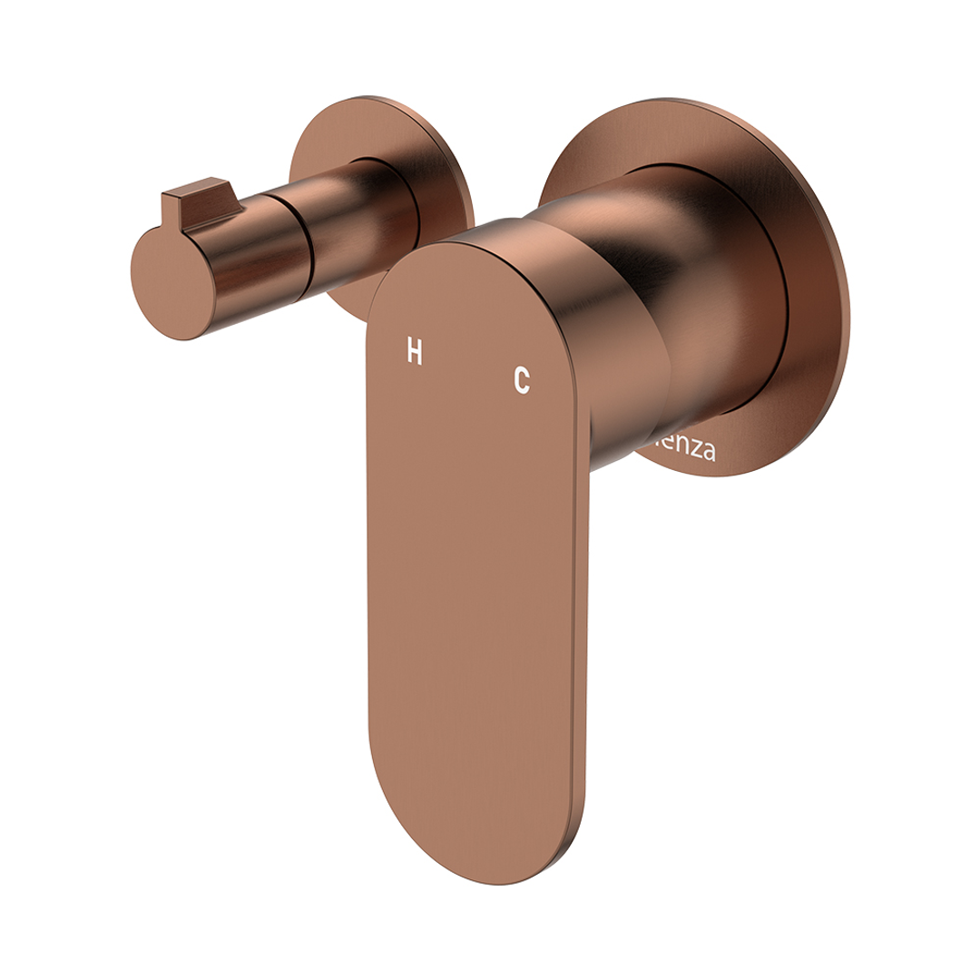 Fienza Empire Slim Wall Diverter Mixer Small Round Plates Horizontal - Brushed Copper Lf