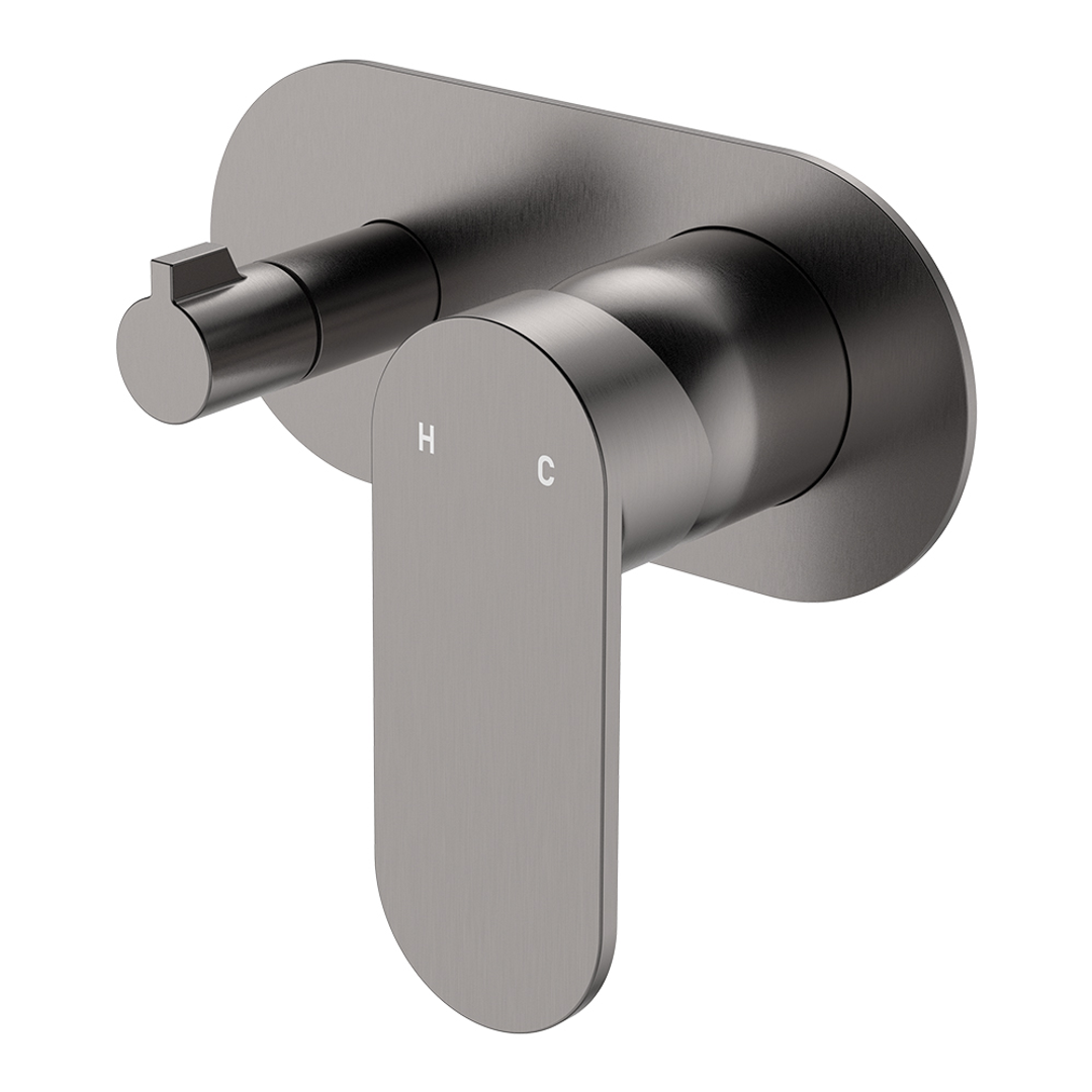 Fienza Empire Slim Wall Diverter Mixer Large Oval Plate Horizontal - Gunmetal Lf