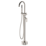 Fienza Empire Slim Floor Mounted Bath Mixer With Hand Shower - Brushed Nickel