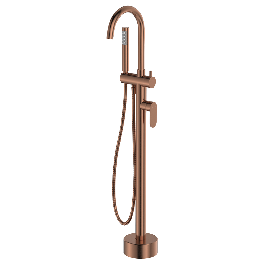 Fienza Empire Slim Floor Mounted Bath Mixer With Hand Shower - Brushed Copper