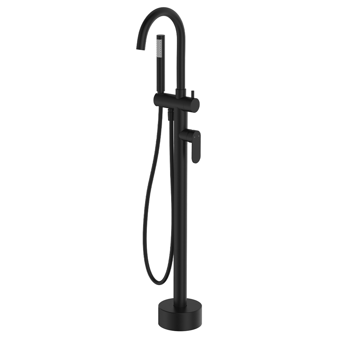 Fienza Empire Slim Floor Mounted Bath Mixer With Hand Shower - Matte Black