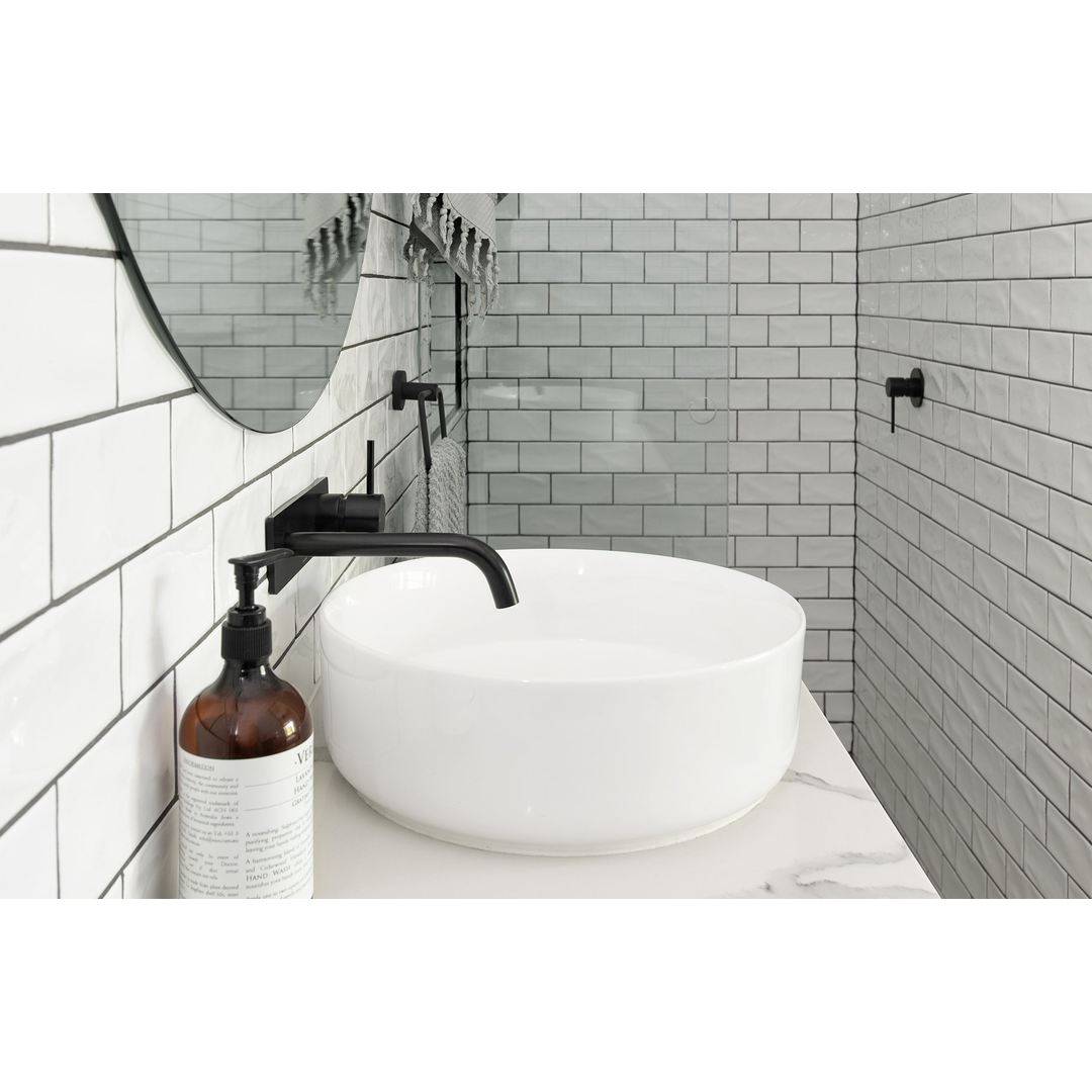 Vivid Slimline Up Wall Basin/Bath Phoenix Mixer Set - Matte Black