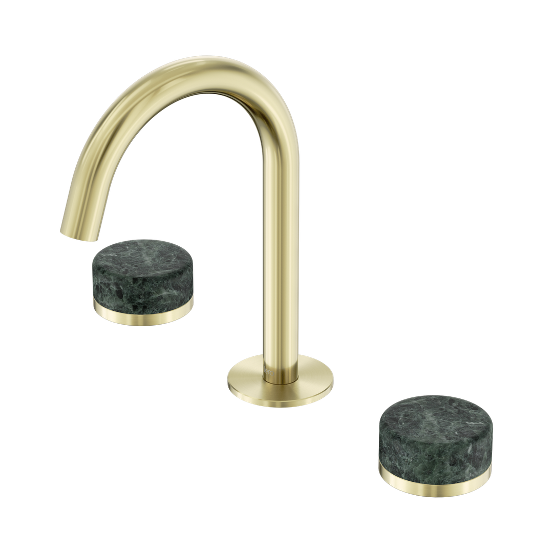 Nero Serenity Basin Set Arc Spout Brushed Gold - Verde Alpi Handle
