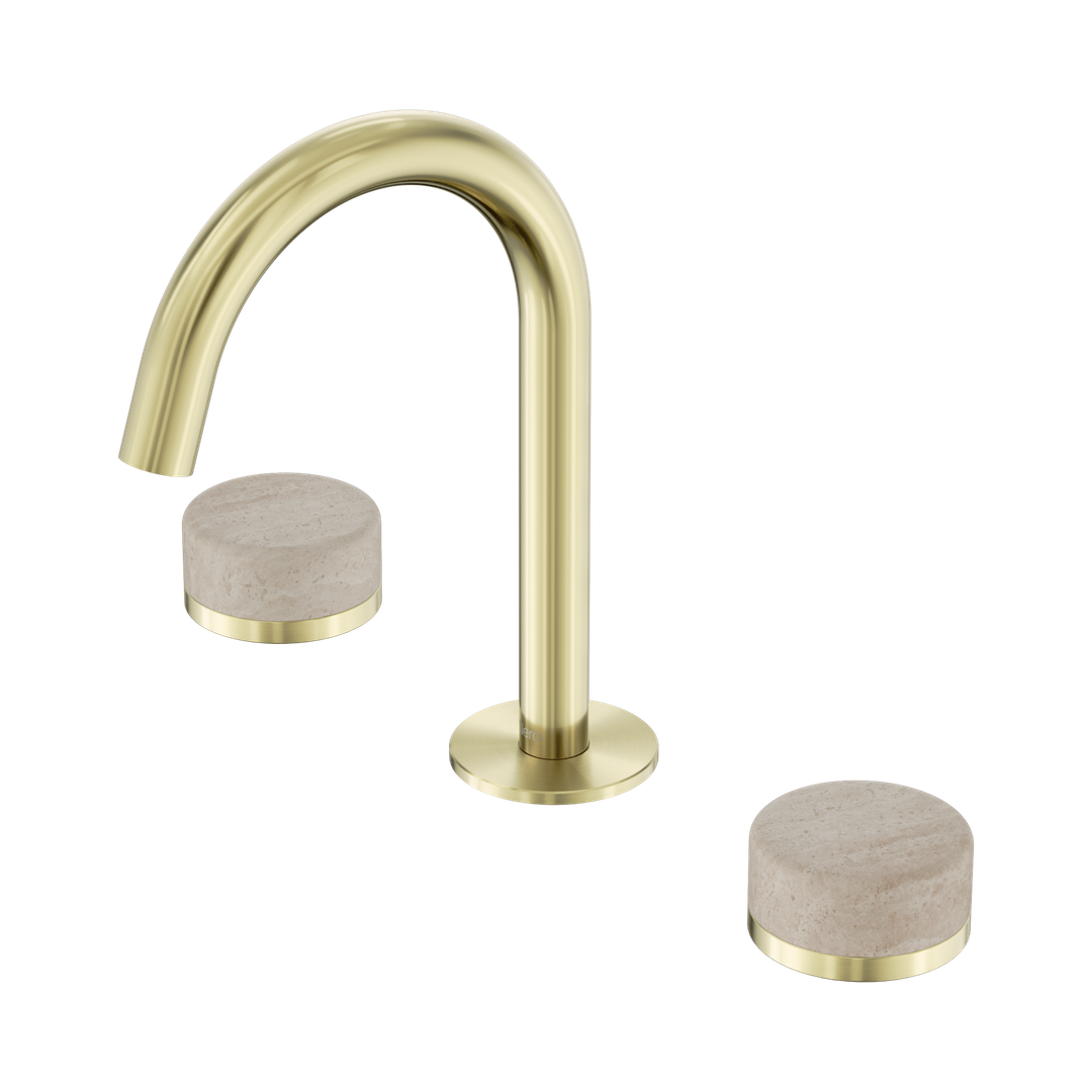 Nero Serenity Basin Set Arc Spout Brushed Gold - Rome Travertine Handle